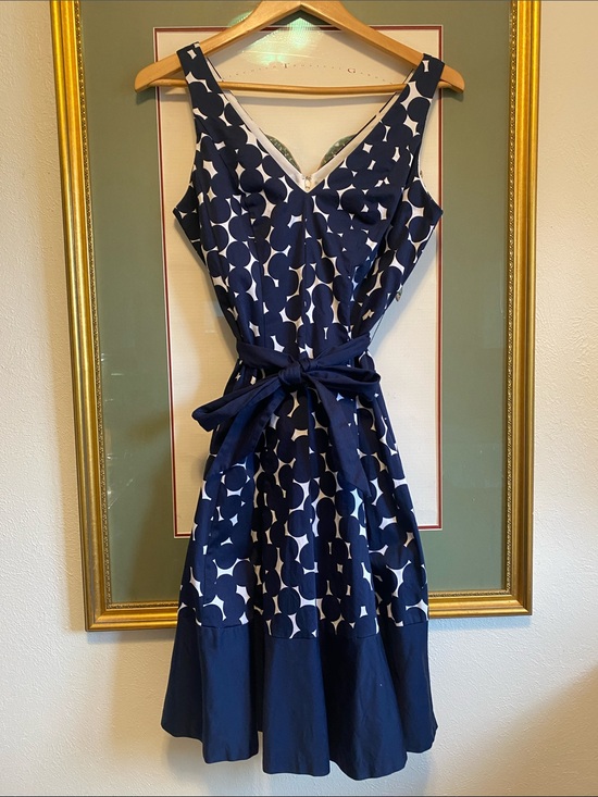 Nine West Dresses & Skirts - Nine West Navy and White Polka Dot V-Neck Fit-and-Flare Midi Dress